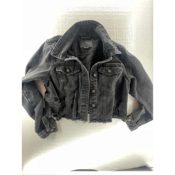 BBJ Los Angeles Denim Jacket Distressed Black Wash Cropped Jean Jacket XXL‎ - Picture 3 of 5